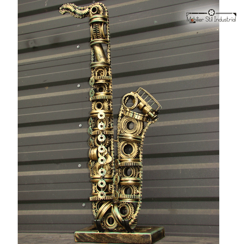 Hardness Stop by pay off Scultpura-Saxofon antichizat auriu podea/ perete obiect stil industrial