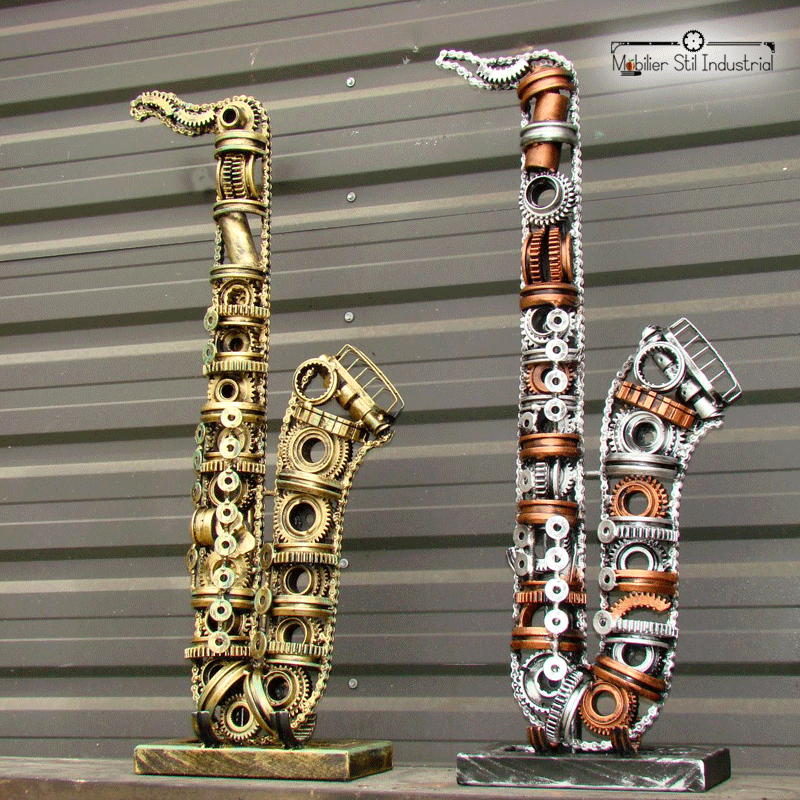 graduate Sprout Plantation Sculptura-Saxofon galben antichizat argintiu pentru perete/podea